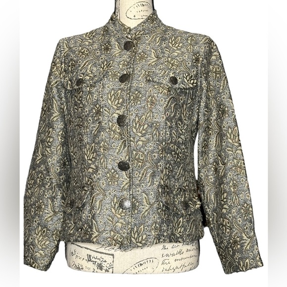 Chico's Tapestry Gray Cream Gold Threading
Size S EUC button closure jacket - Picture 2 of 7